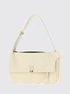 smooth leather shoulder bag with clasp closure and laminated logo