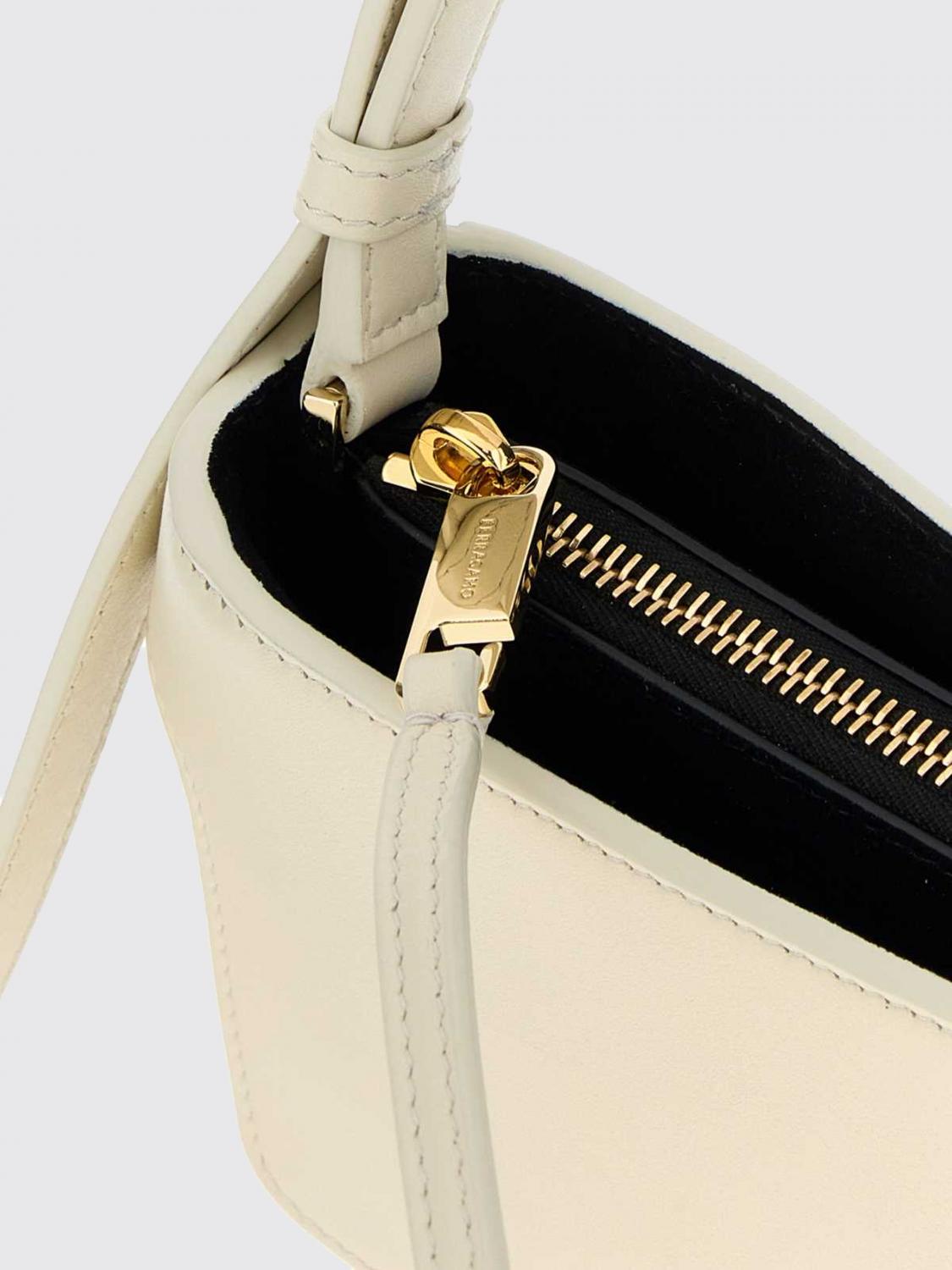 smooth leather shoulder bag with clasp closure and laminated logo