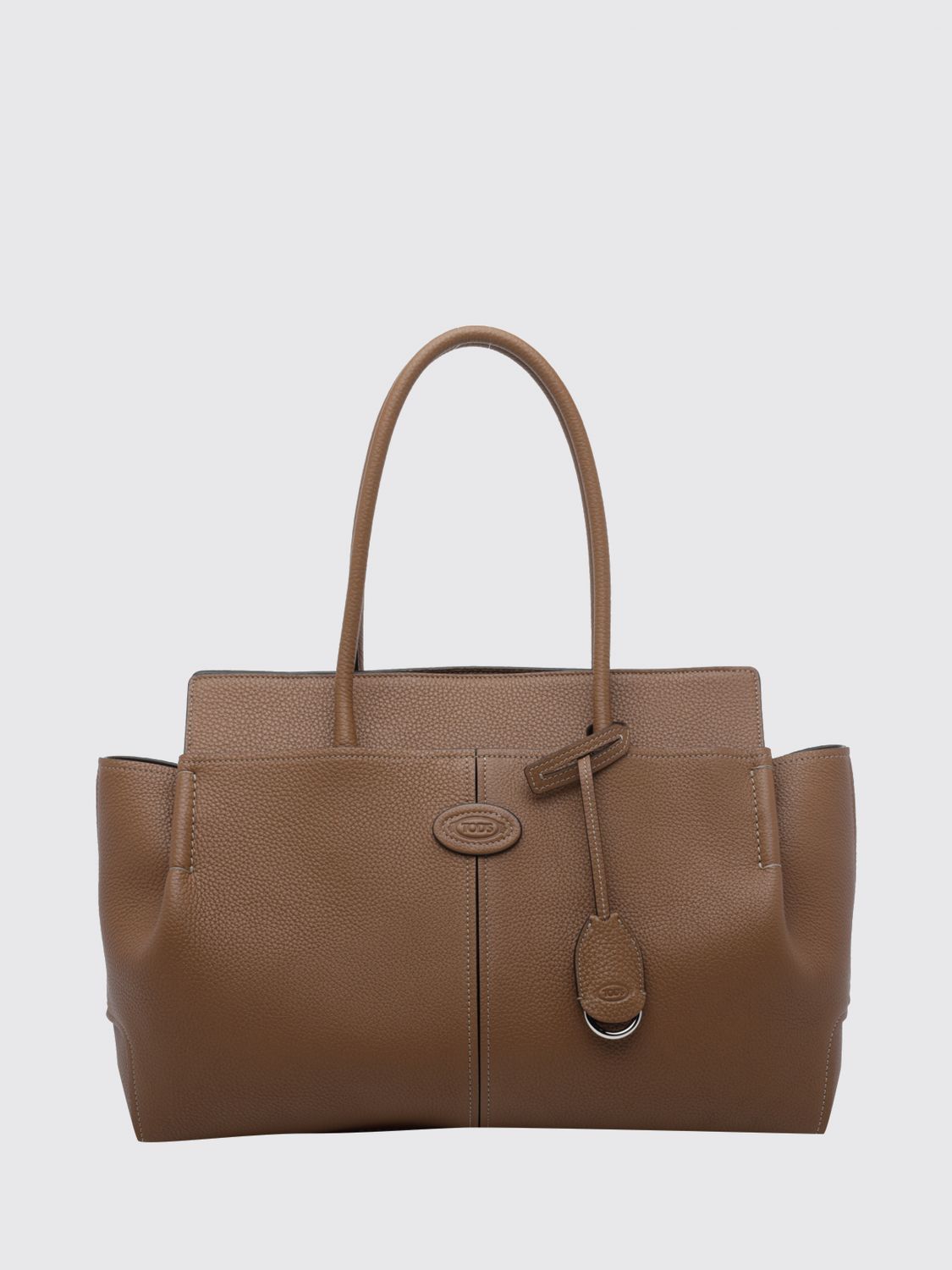 grained calf leather shoulder bag with double handle and charm