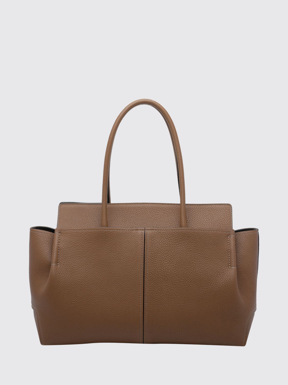 grained calf leather shoulder bag with double handle and charm
