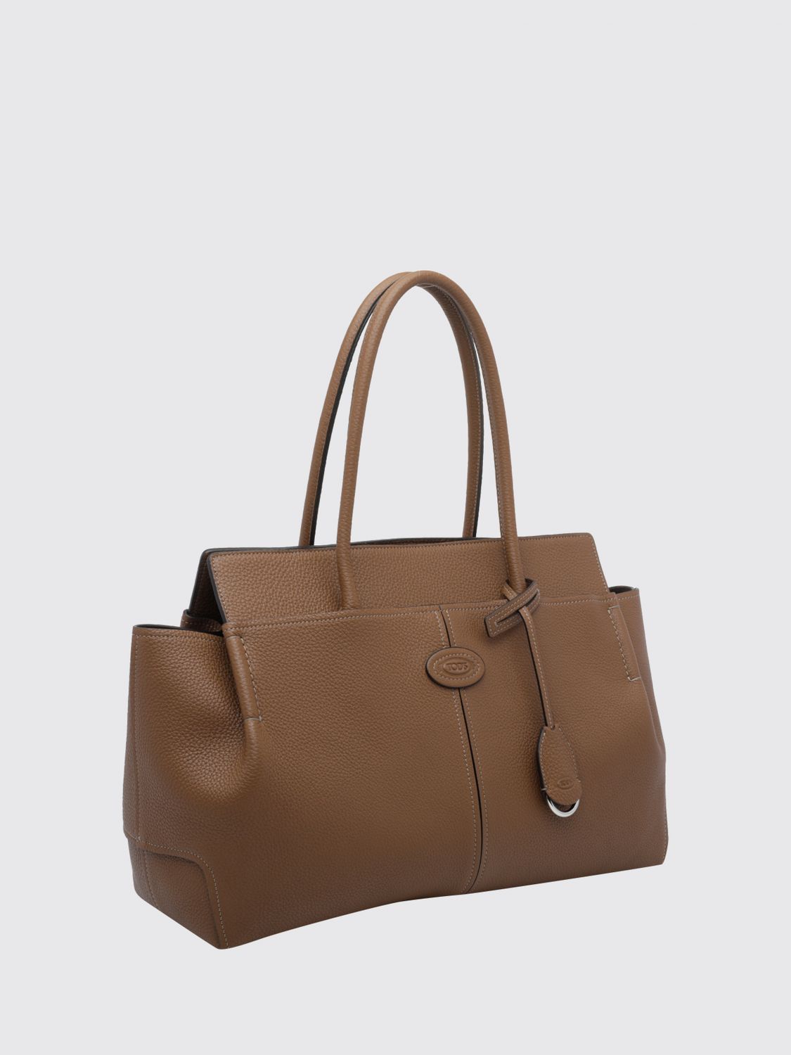 grained calf leather shoulder bag with double handle and charm