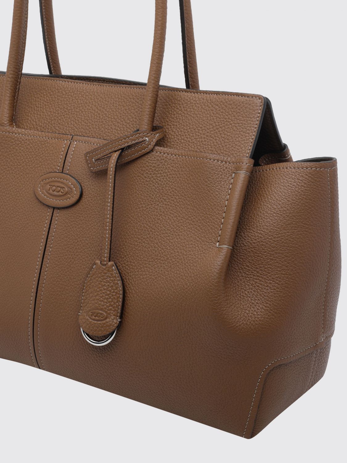 grained calf leather shoulder bag with double handle and charm
