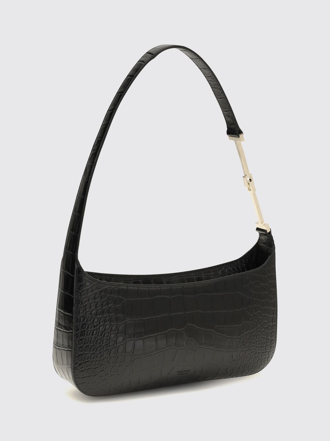 croc-effect bovine leather shoulder bag with zip closure