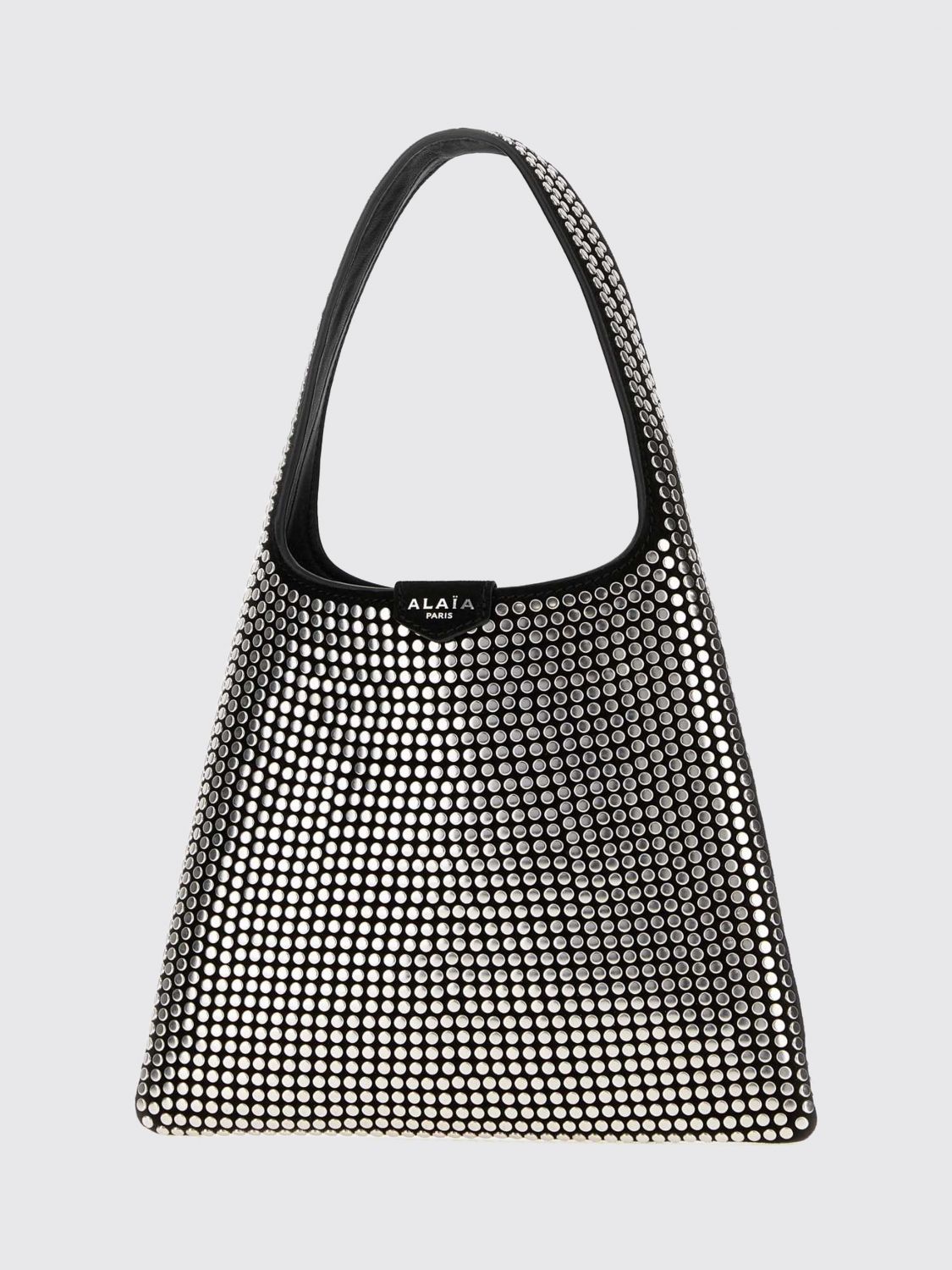 studded leather hobo bag with flat handle