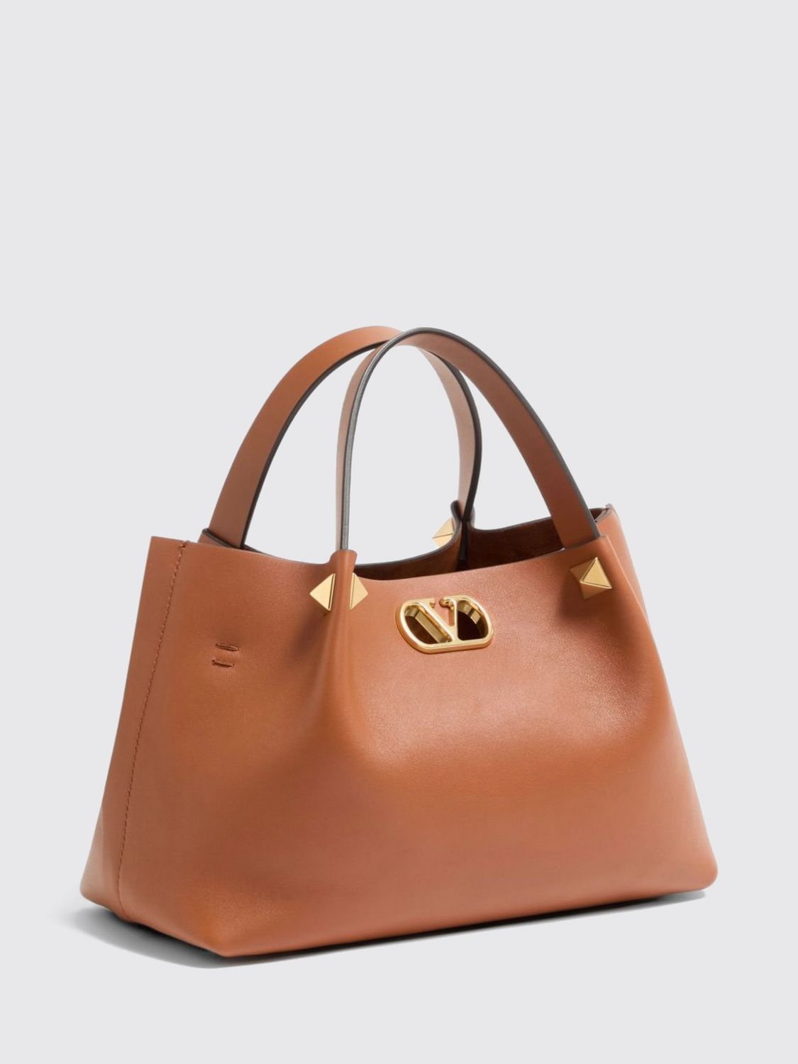 leather handbag with studs and vlogo signature