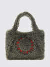 vegan shearling handbag with embroidered logo