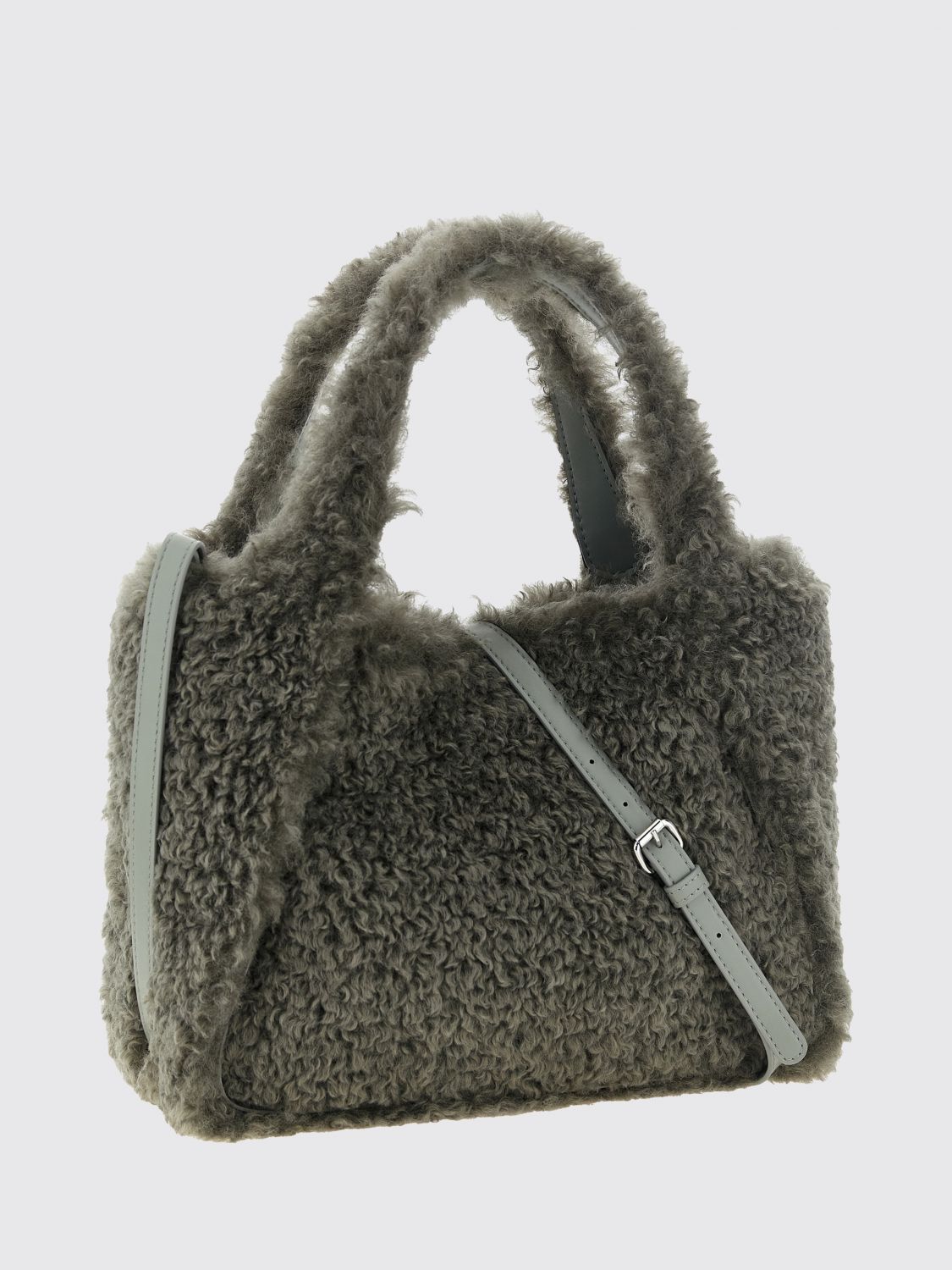 vegan shearling handbag with embroidered logo