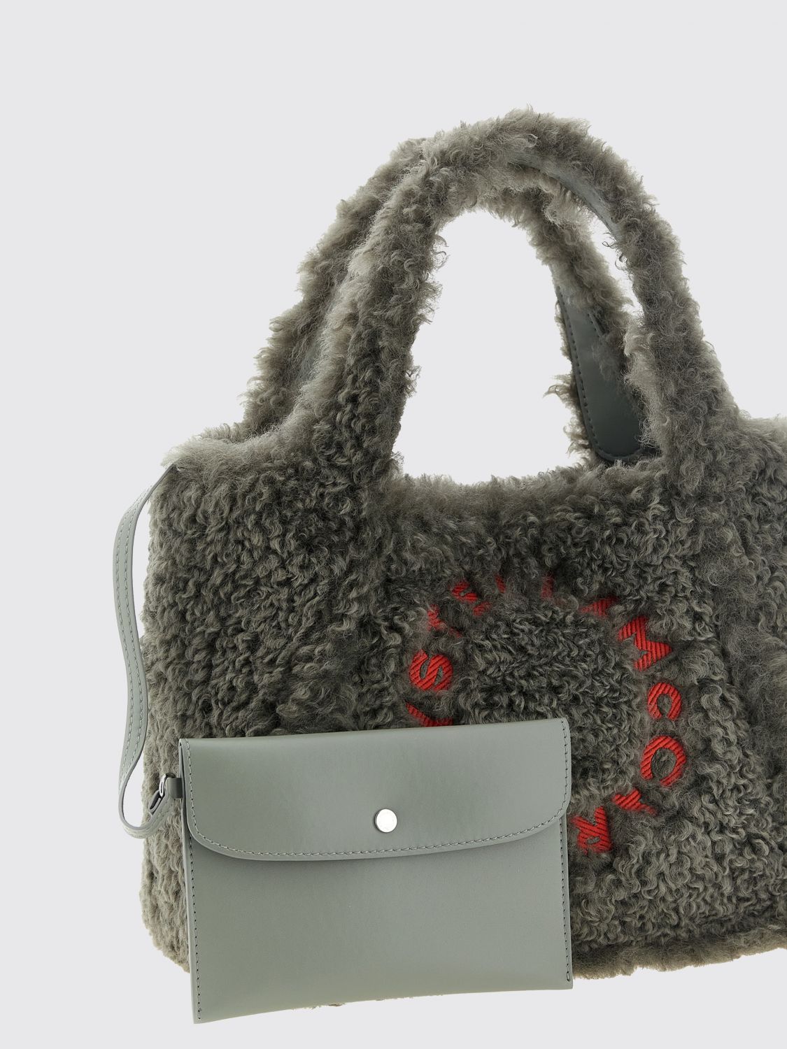 vegan shearling handbag with embroidered logo