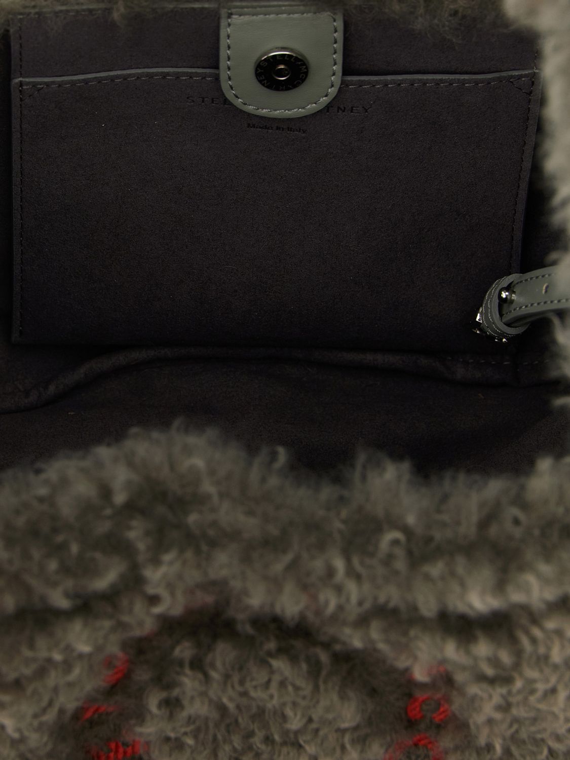 vegan shearling mini handbag with embroidered logo