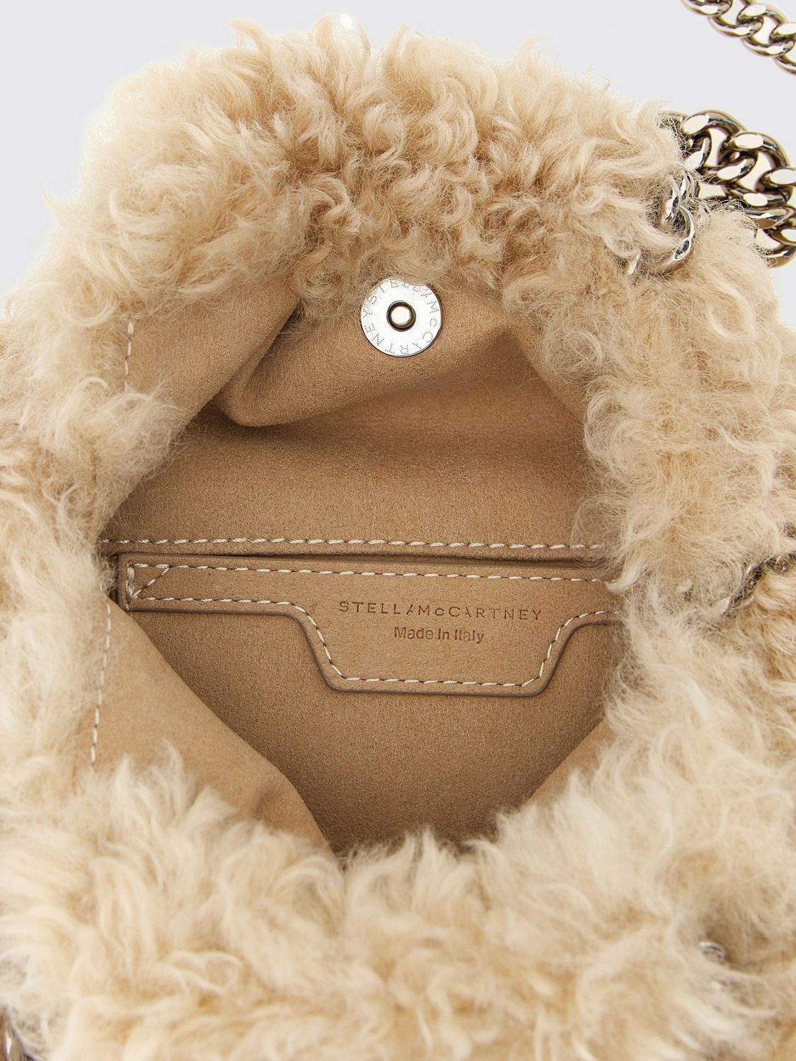 falabella vegan shearling mini bag with chain detail