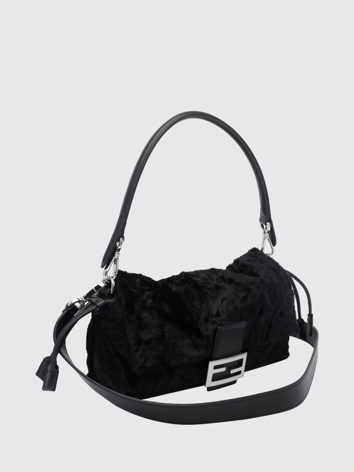 baguette® soft fur shoulder bag with metallic ff logo