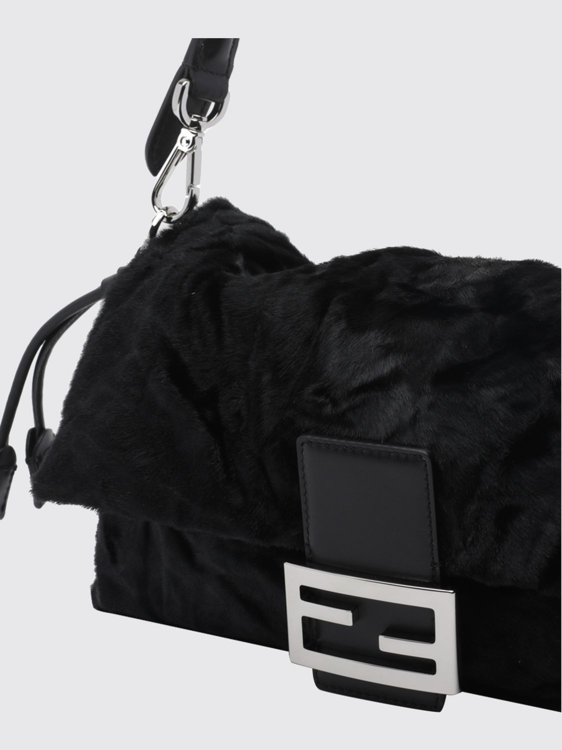 baguette® soft fur shoulder bag with metallic ff logo