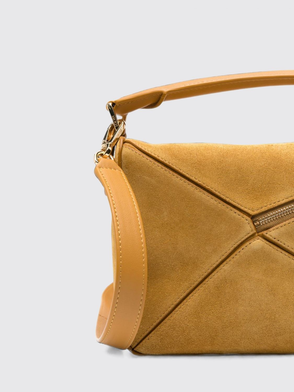 featherlight puzzle suede handbag with tubular handle