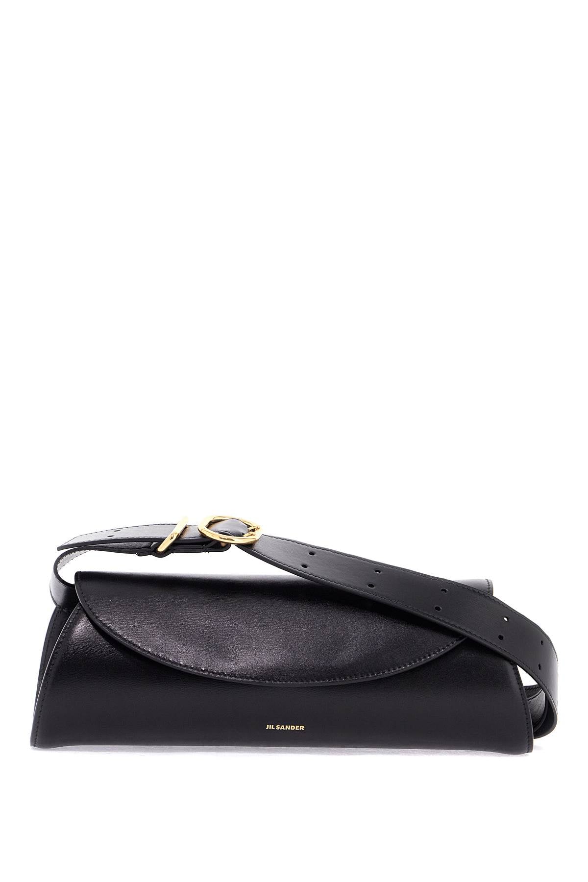 black calf leather crossbody bag with minimalist design