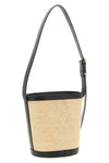 contrast raffia and leather shoulder bag