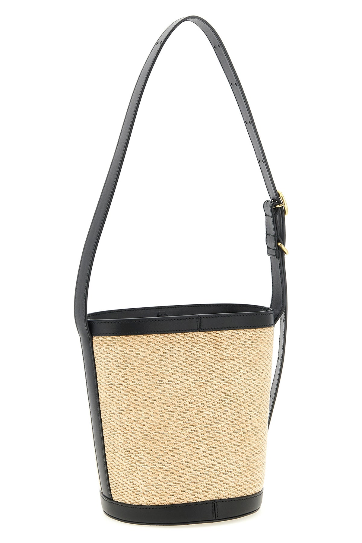 contrast raffia and leather shoulder bag