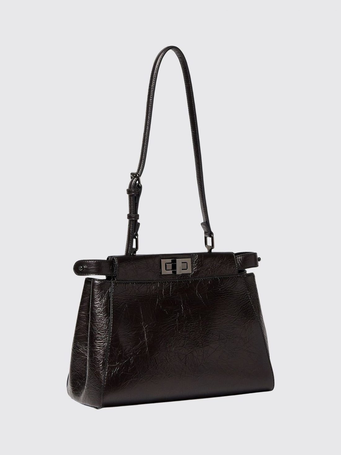 FENDI OS my peekaboo® shoulder bag in crackled calfskin with turn-lock closure