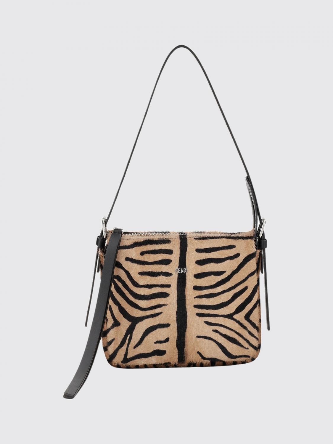 mini shoulder bag in animal-print calf hair with metal logo