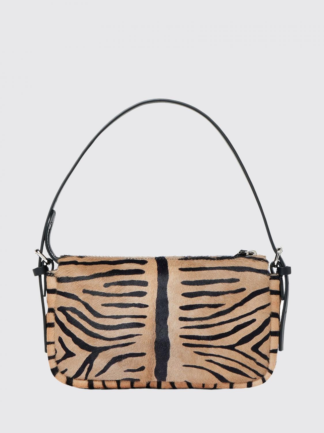 mini shoulder bag in animal-print calf hair with metal logo