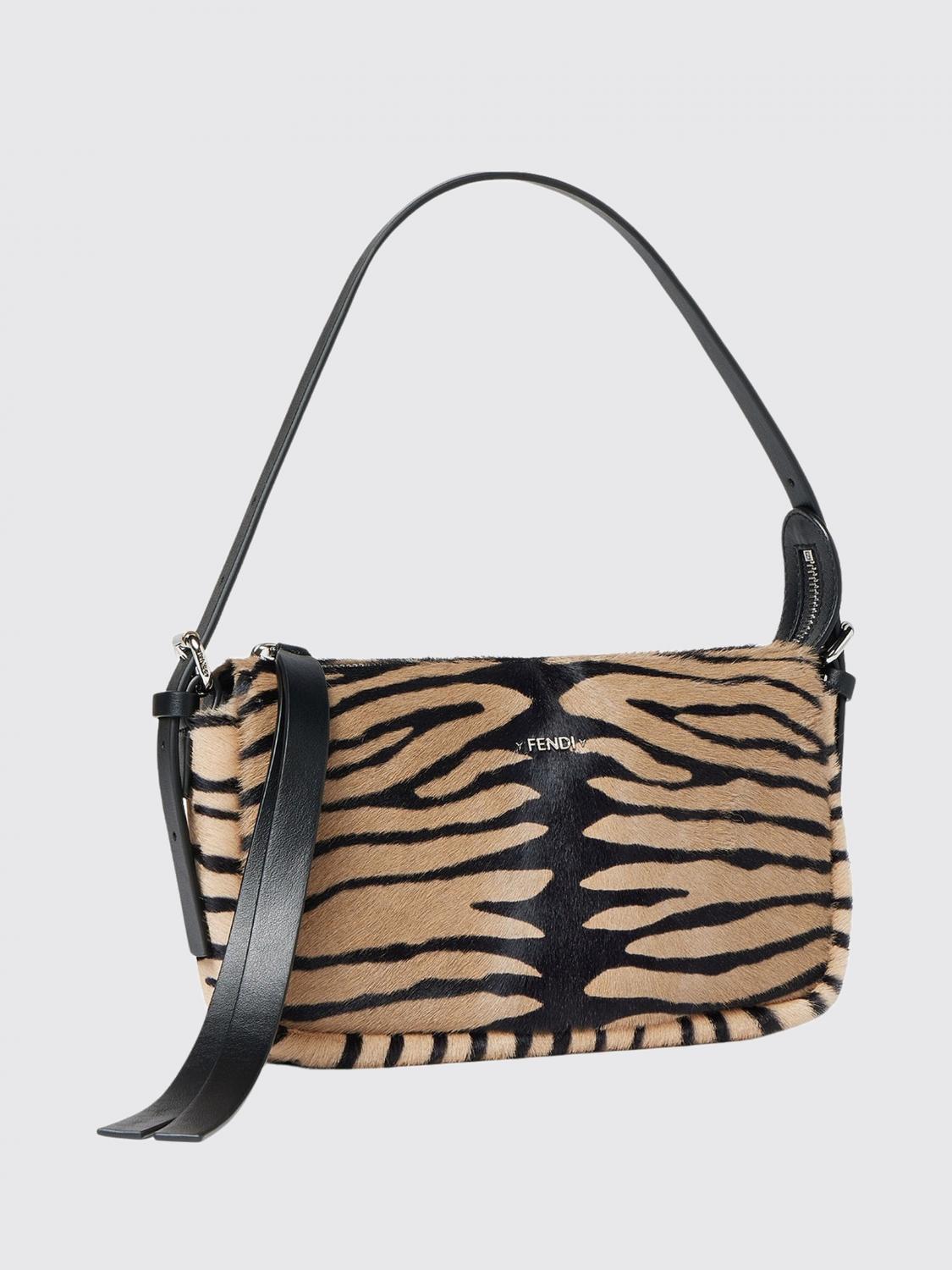 mini shoulder bag in animal-print calf hair with metal logo