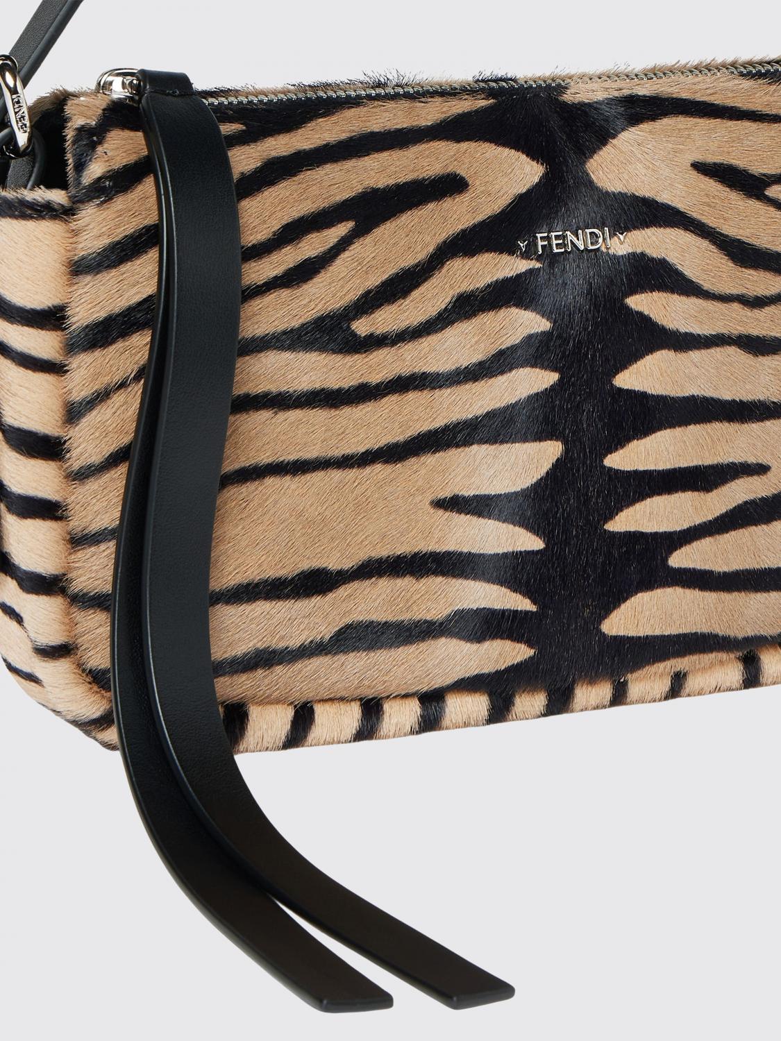 mini shoulder bag in animal-print calf hair with metal logo