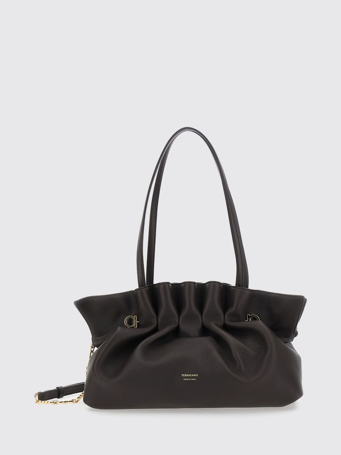 soft draped lambskin leather shoulder bag with double handle