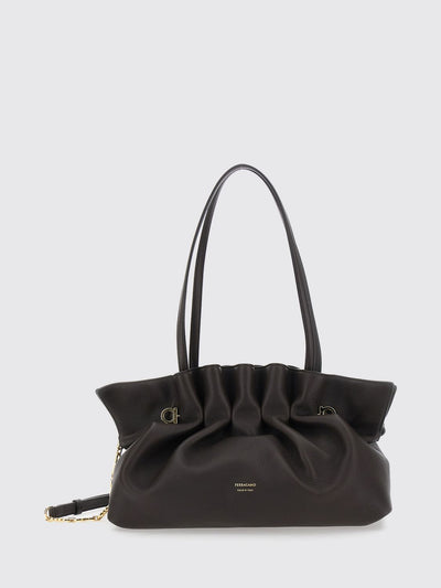 soft draped lambskin leather shoulder bag with double handle