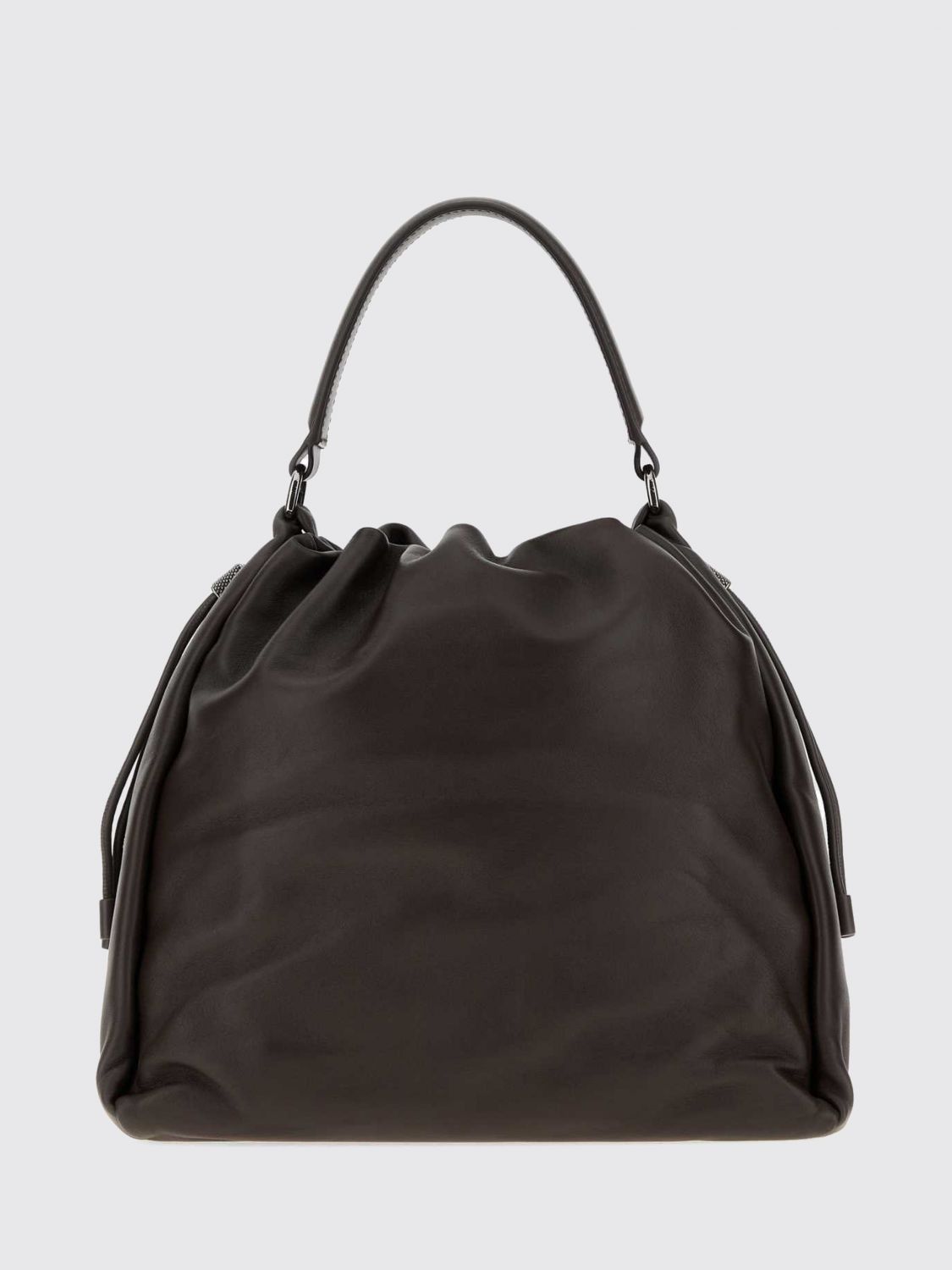 mellow smooth leather bucket bag with monili embellishment