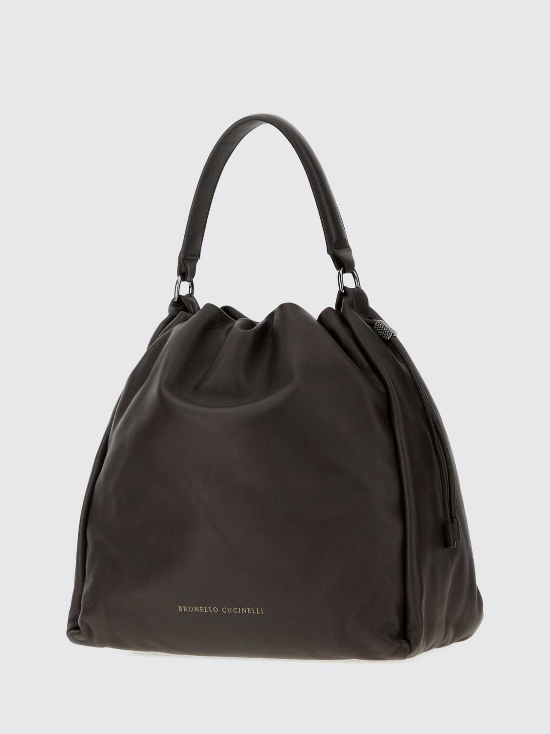 mellow smooth leather bucket bag with monili embellishment