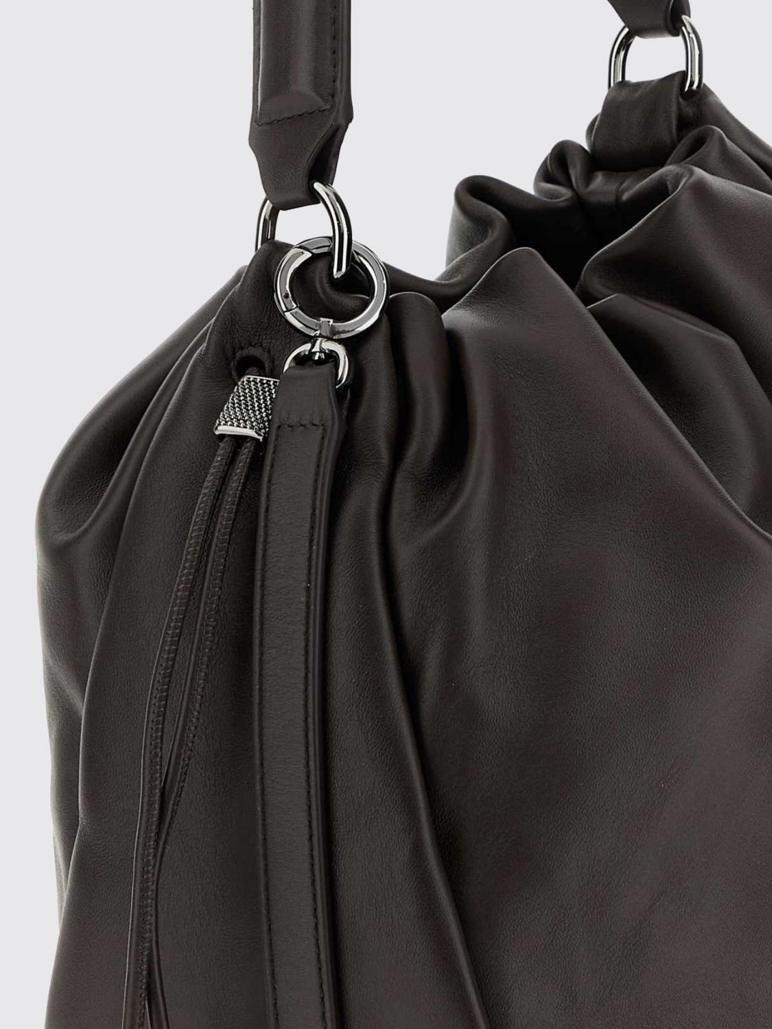 mellow smooth leather bucket bag with monili embellishment