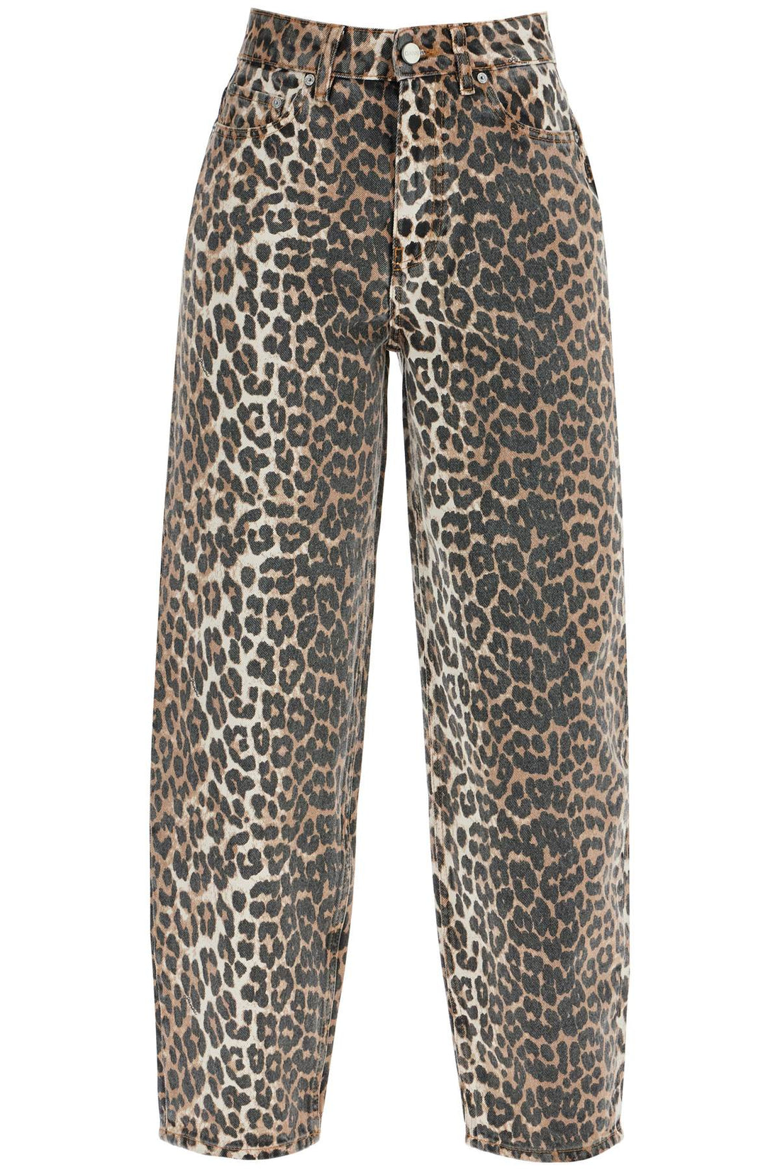 leopard print barrel jeans