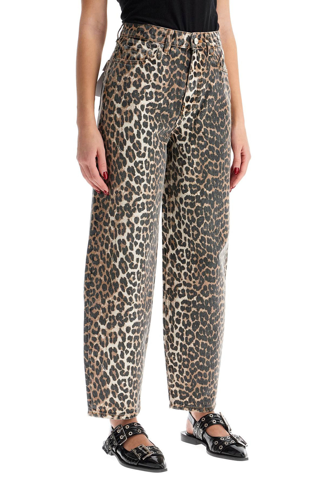 leopard print barrel jeans