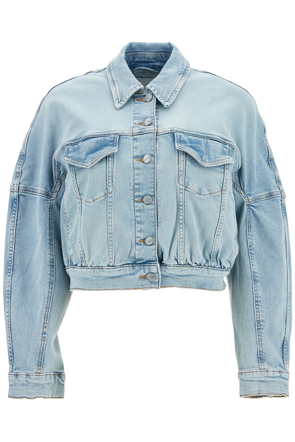 stretch denim bomber jacket in 8