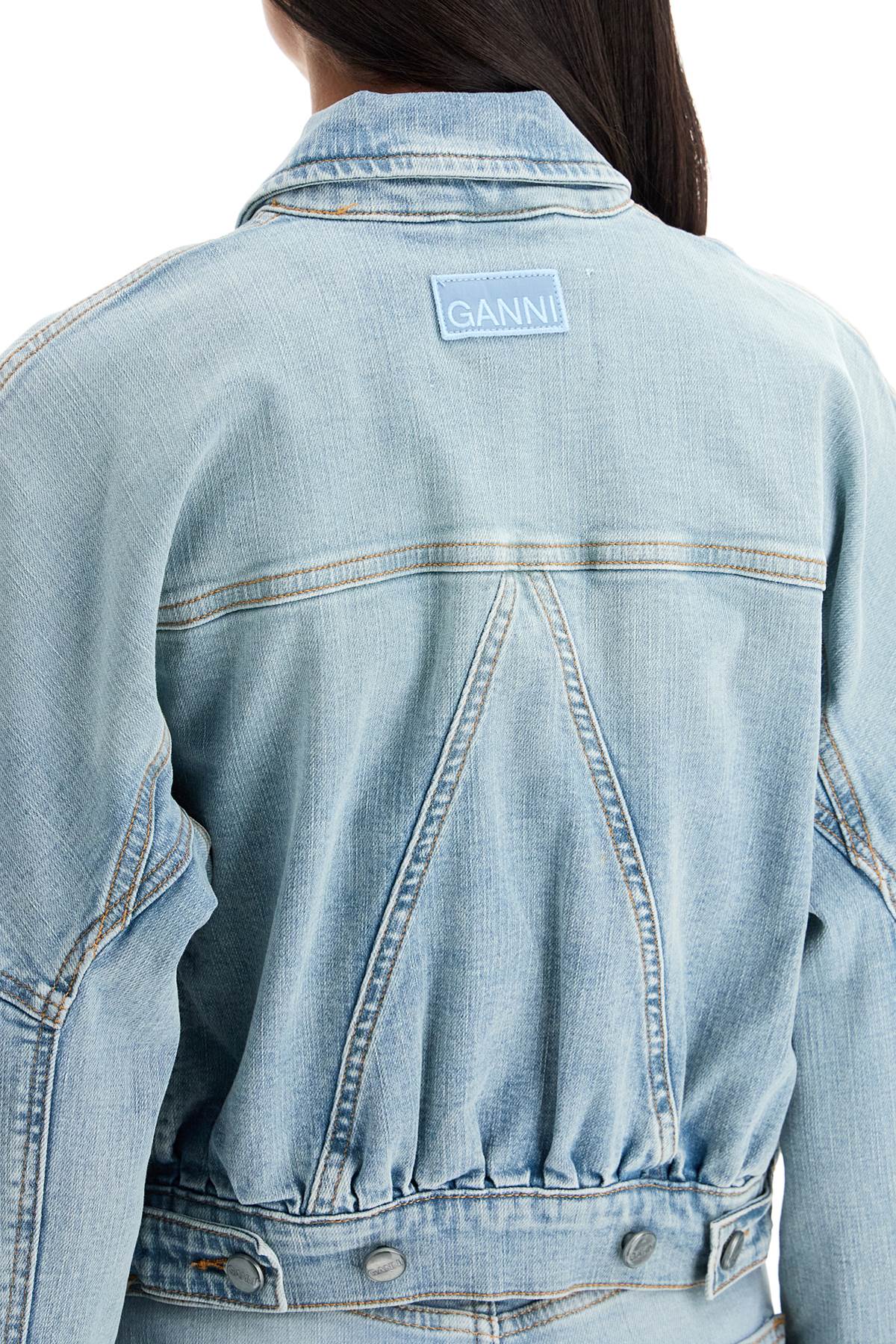 stretch denim bomber jacket in 8