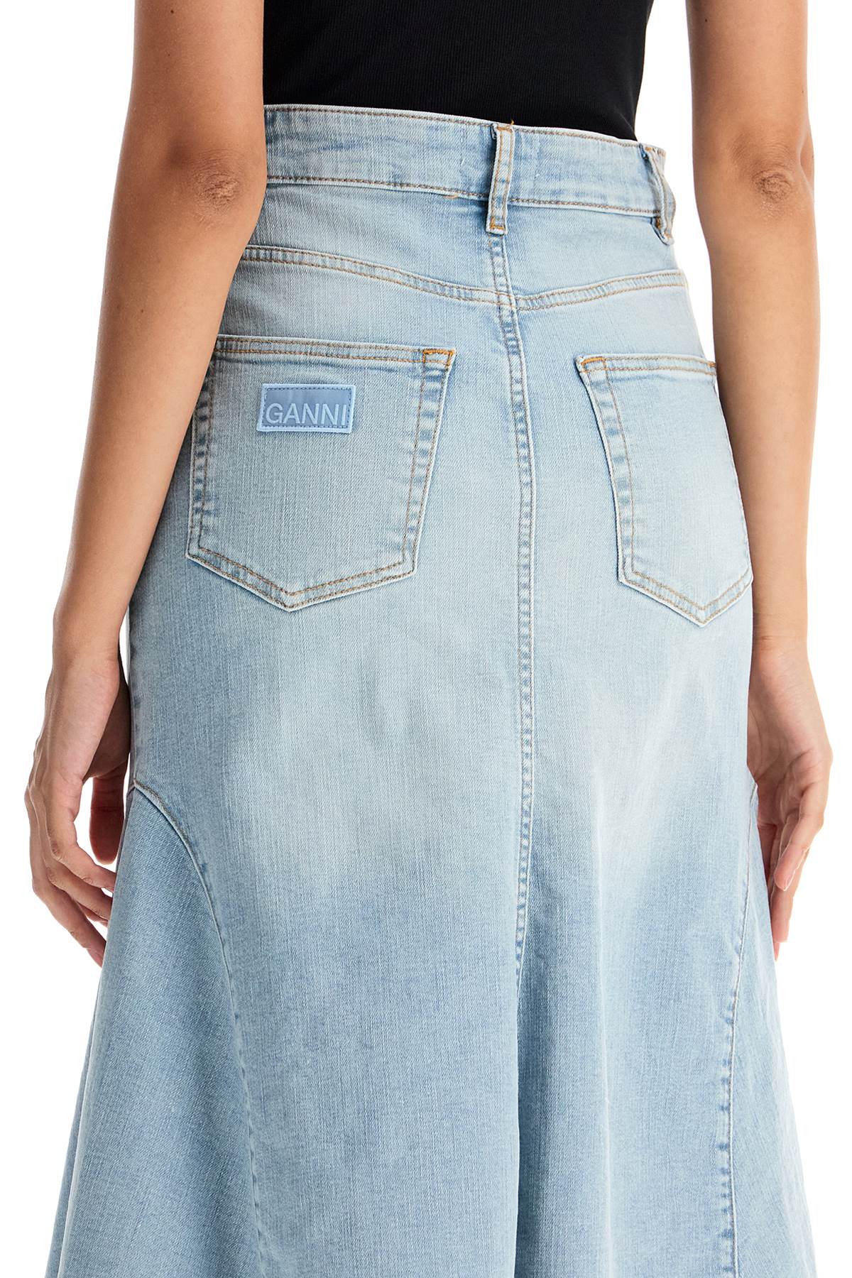 flared denim skirt.