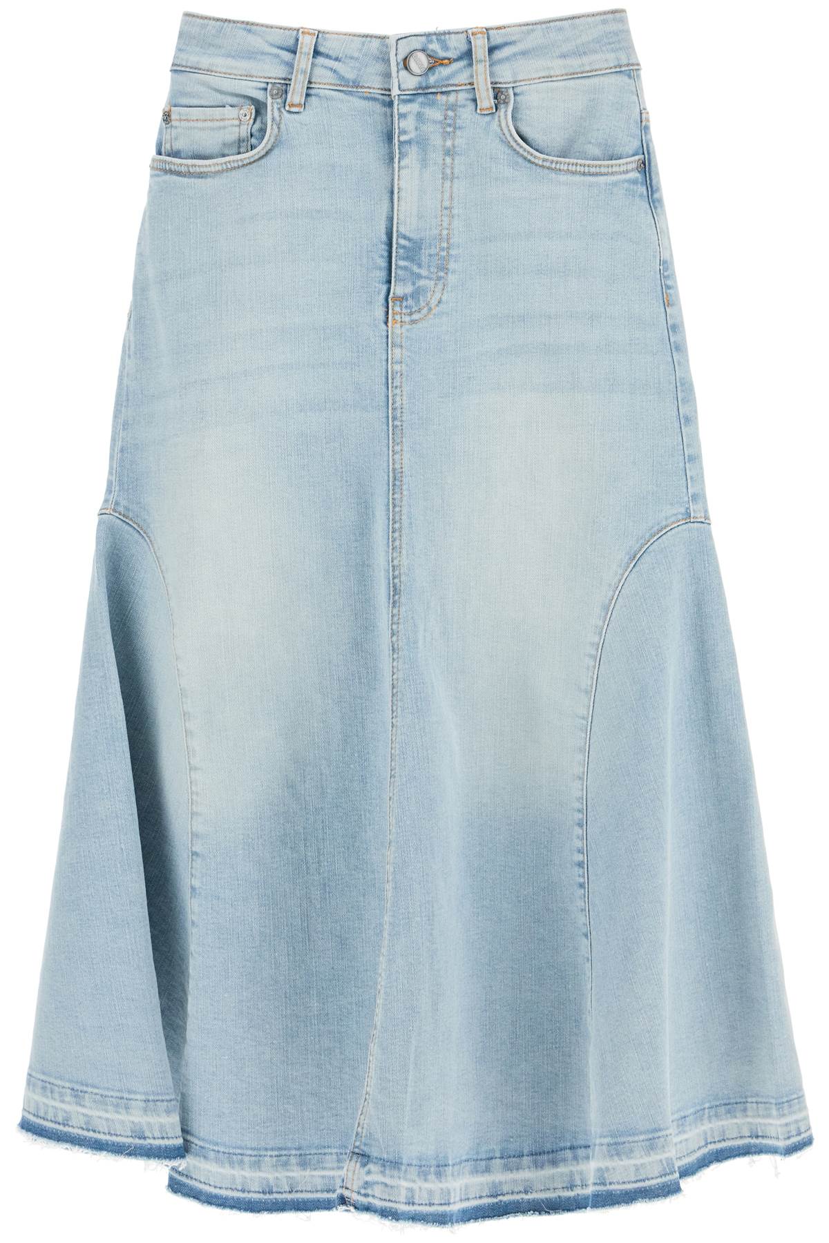 flared denim skirt.