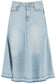 flared denim skirt.