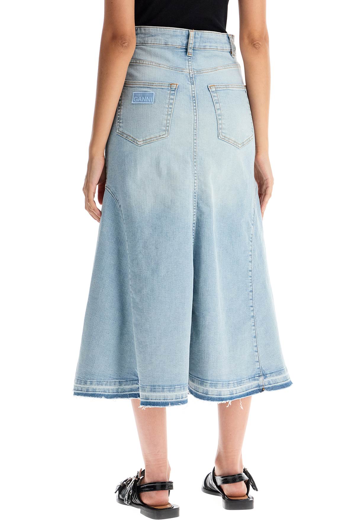 flared denim skirt.