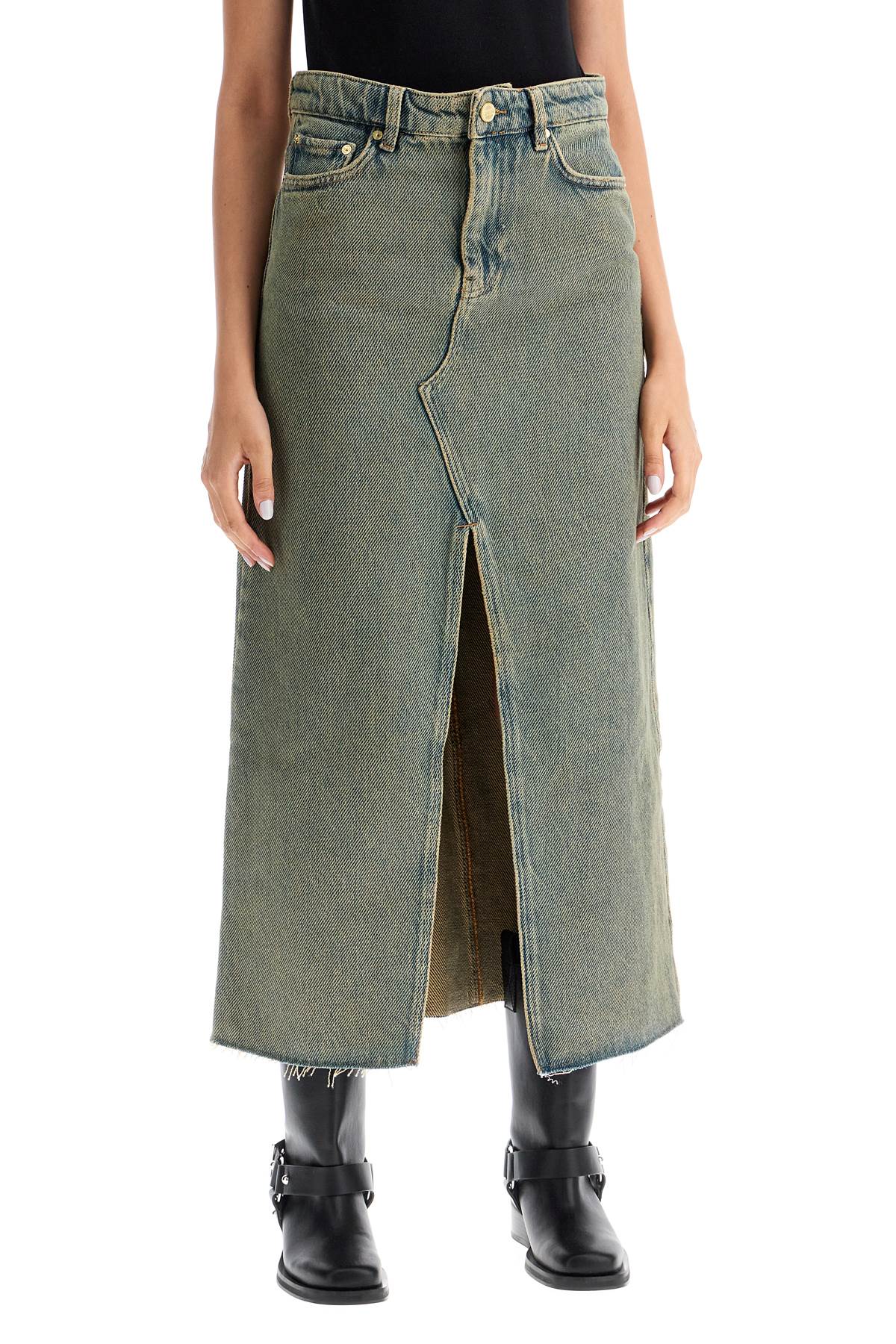 long overdyed denim maxi skirt