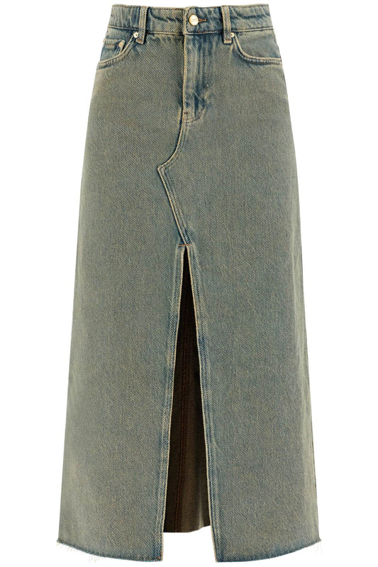 long overdyed denim maxi skirt