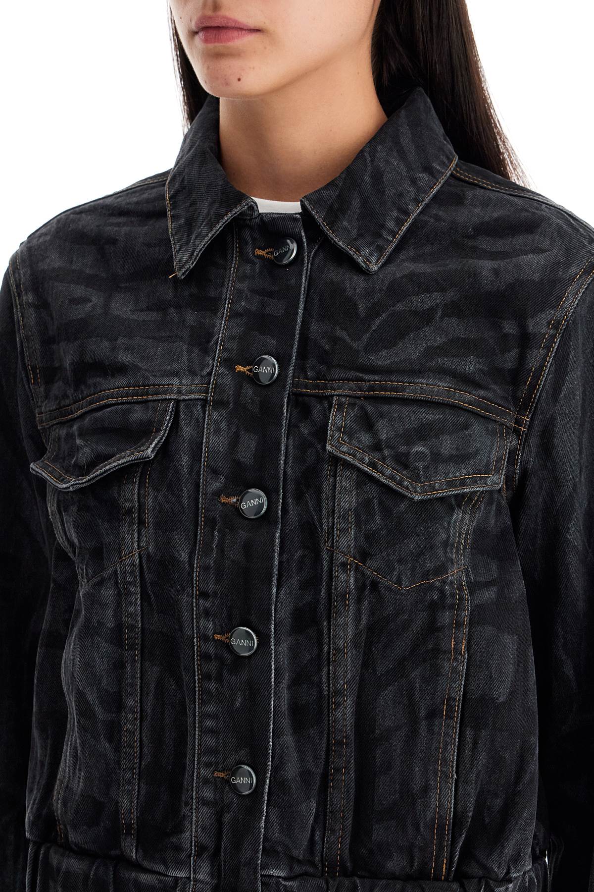 cut\n\nshort denim jacket with laser-cut