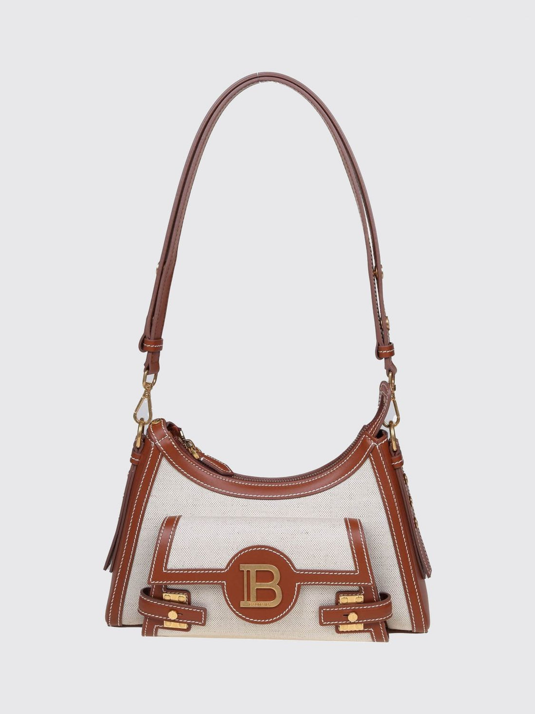 BALMAIN OS b-buzz monogram linen and leather shoulder bag
