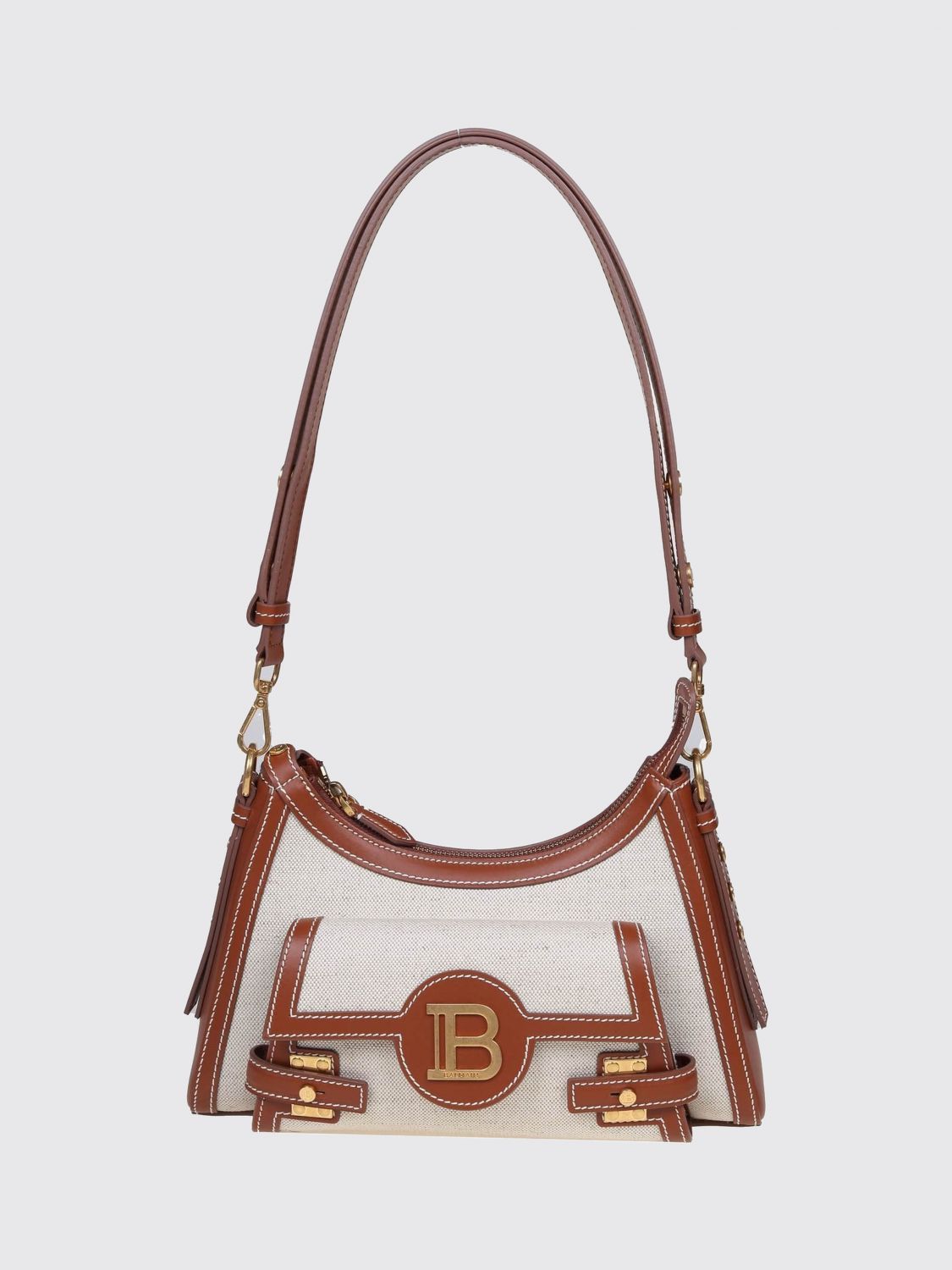 b-buzz monogram linen and leather shoulder bag
