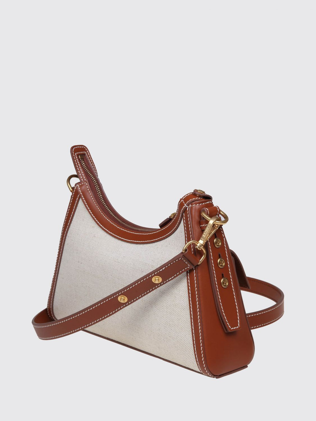 BALMAIN OS b-buzz monogram linen and leather shoulder bag