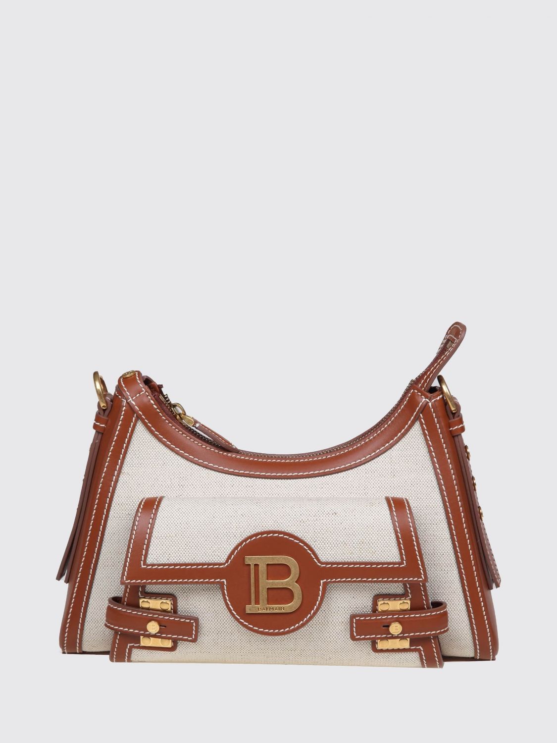 b-buzz monogram linen and leather shoulder bag