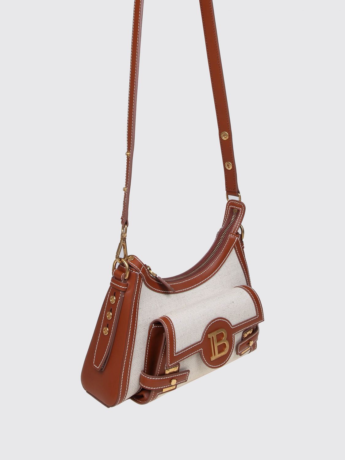 b-buzz monogram linen and leather shoulder bag