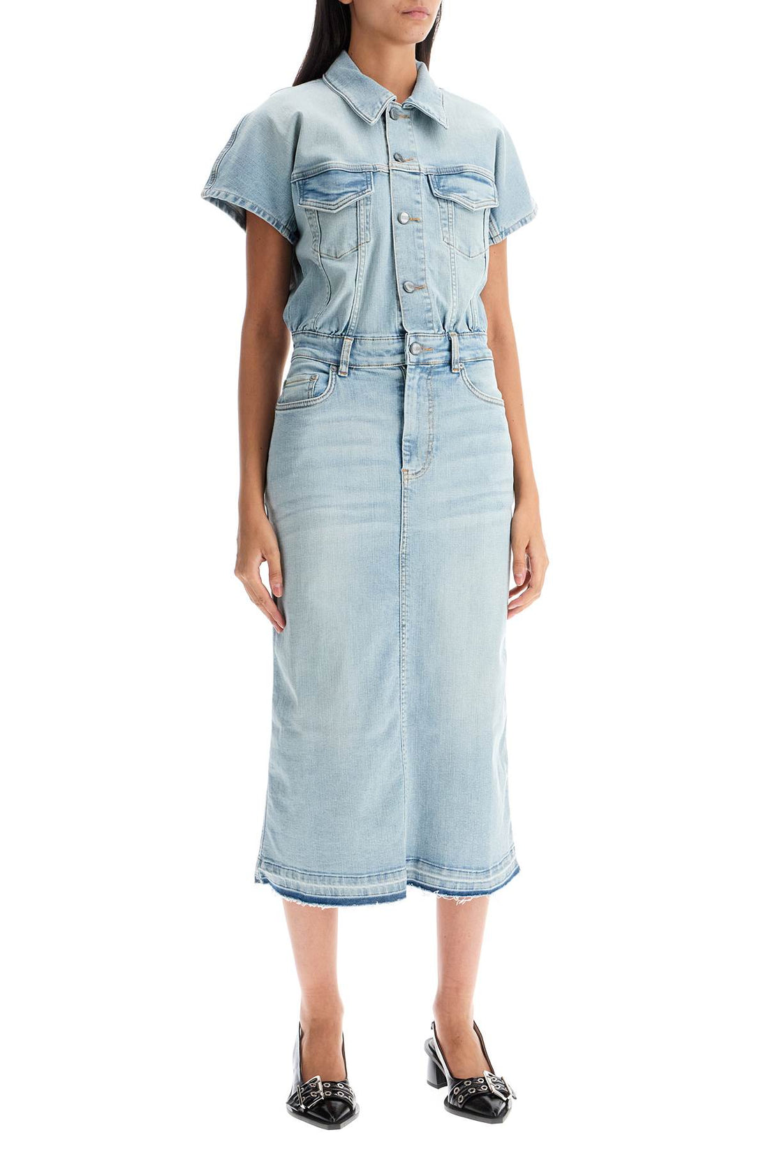 stretch denim midi dress in 8