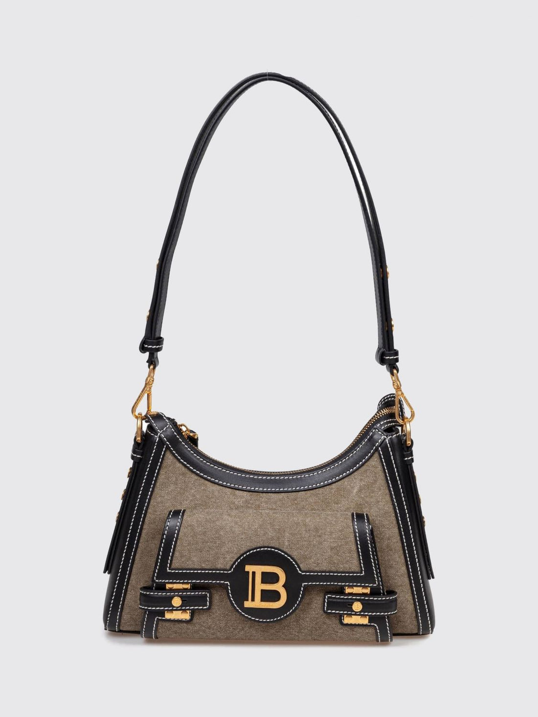 BALMAIN OS b-buzz monogram fabric and leather shoulder bag