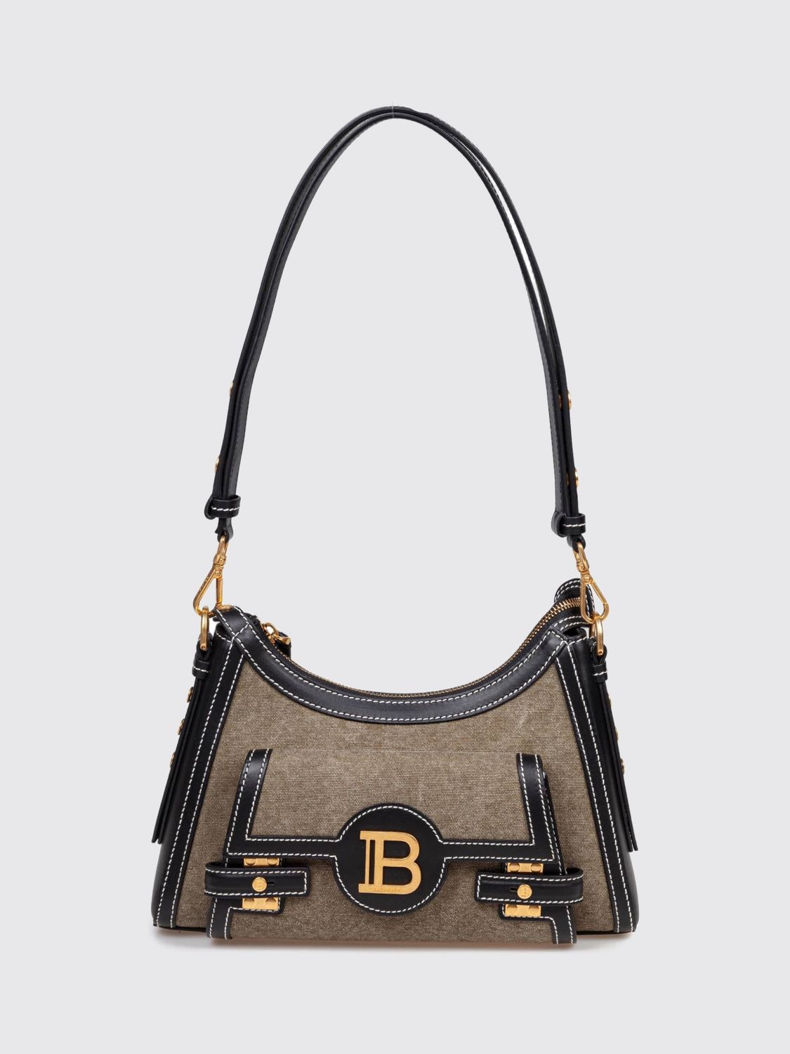 b-buzz monogram fabric and leather shoulder bag