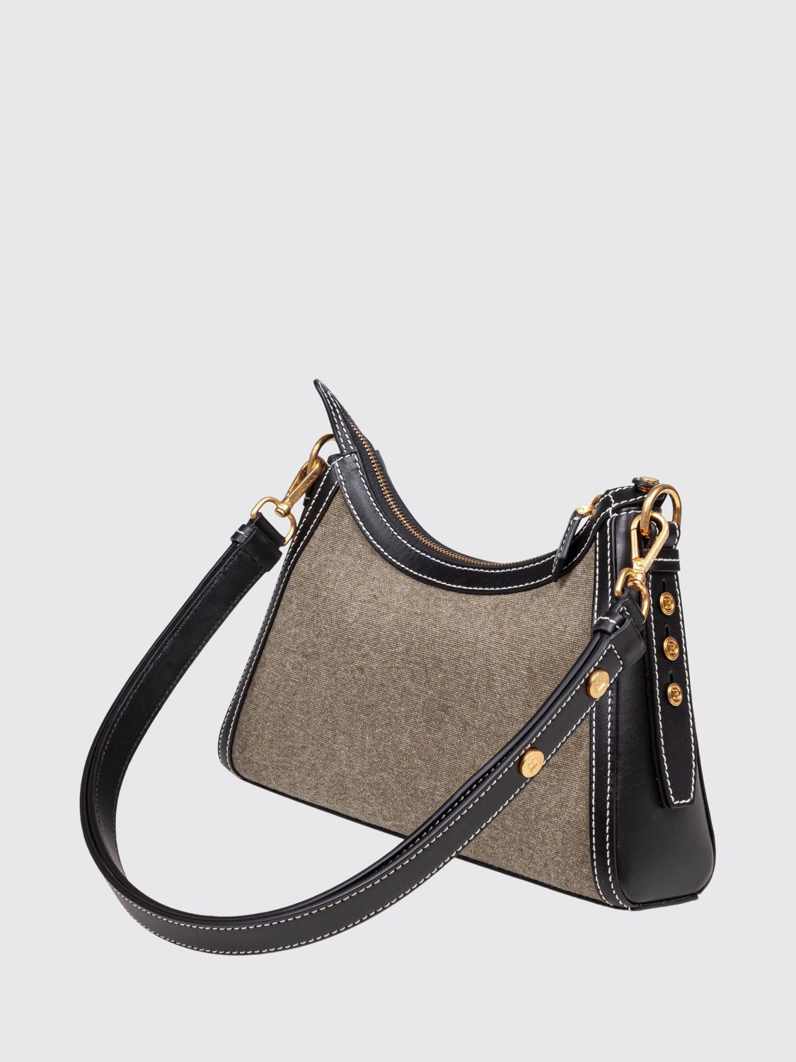 b-buzz monogram fabric and leather shoulder bag